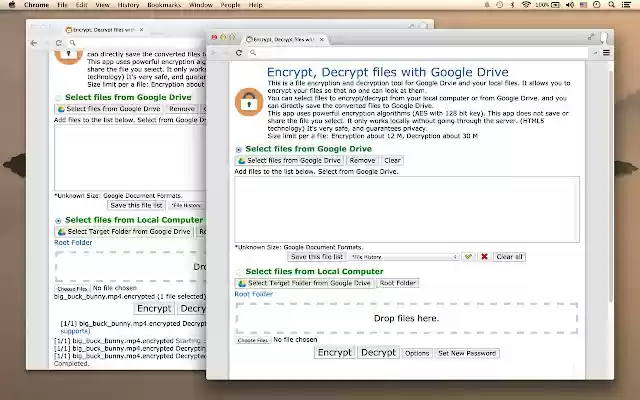 Encrypt, Decrypt files with Drive  from Chrome web store to be run with OffiDocs Chromium online