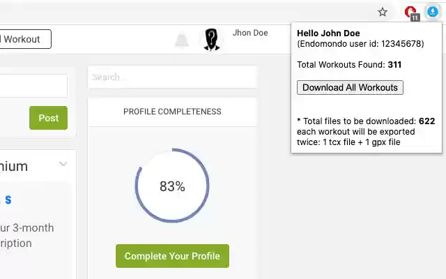 Endomondo Workouts Downloader  from Chrome web store to be run with OffiDocs Chromium online