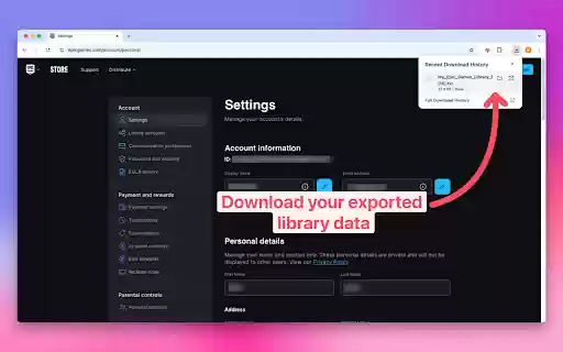 Epic Games Library Exporter  from Chrome web store to be run with OffiDocs Chromium online