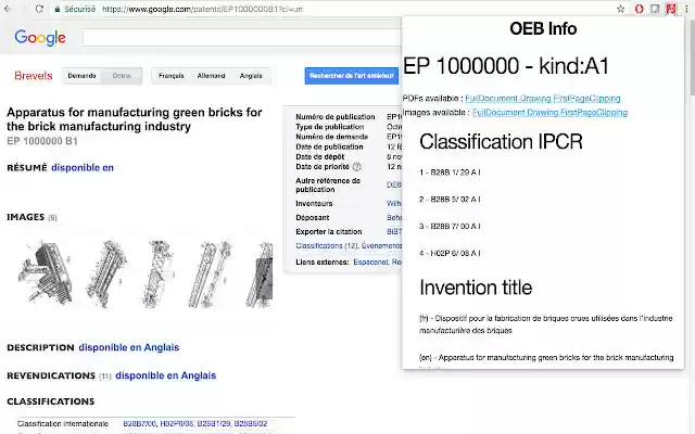 EPO Patents Infos  from Chrome web store to be run with OffiDocs Chromium online