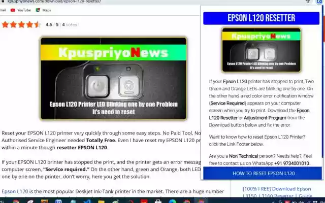 ▷ EPSON L120 RESETTER | Anpassungsprogramm aus dem Chrome-Webshop, das mit OffiDocs Chromium online ausgeführt werden soll
