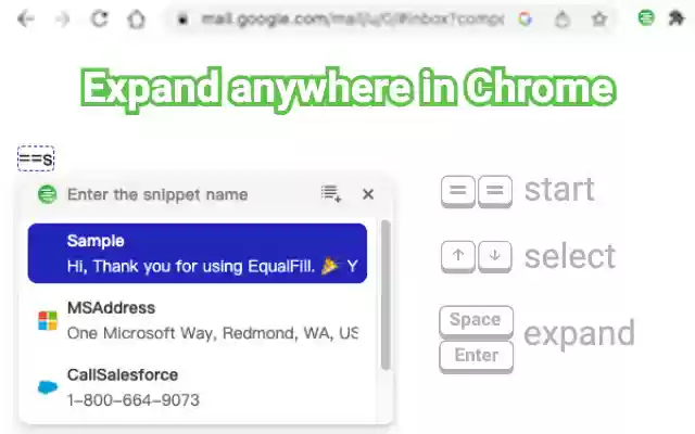 EqualFill: Free Text Expander  from Chrome web store to be run with OffiDocs Chromium online