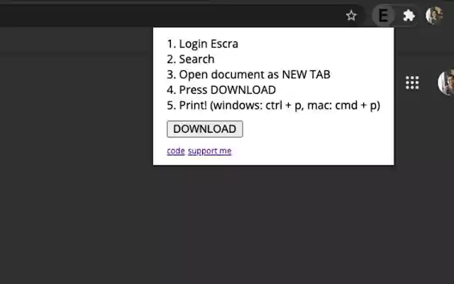 Escra Downloader từ cửa hàng Chrome trực tuyến sẽ được chạy với OffiDocs Chromium trực tuyến