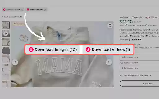 Etsy Downloader Download Videos  Images  from Chrome web store to be run with OffiDocs Chromium online