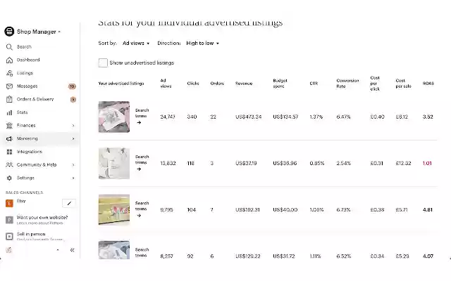 Etsy Tools Ad Stats Enhancer  from Chrome web store to be run with OffiDocs Chromium online