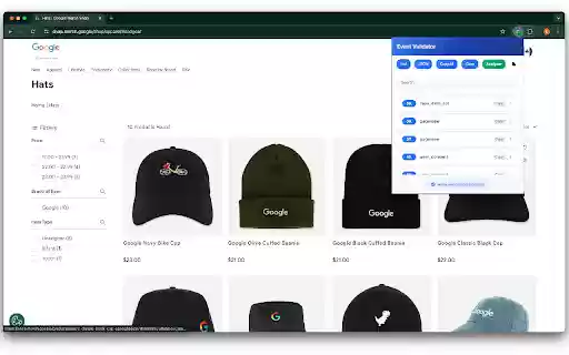 Event Validator  from Chrome web store to be run with OffiDocs Chromium online