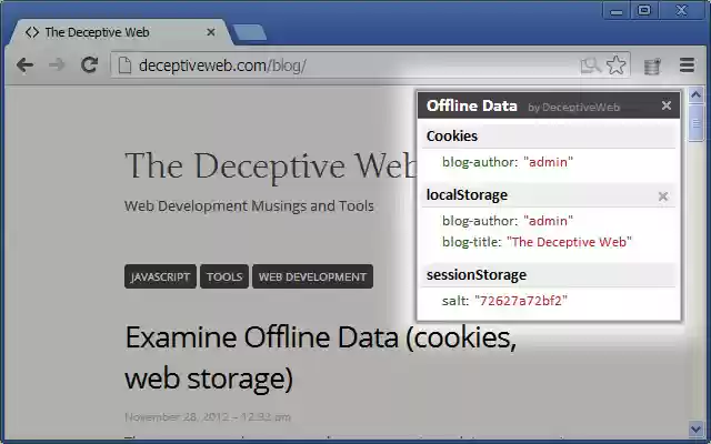 Examine Offline Data (Cookies, HTML5 Storage)  from Chrome web store to be run with OffiDocs Chromium online