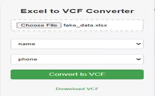 Excel to VCF Converter  from Chrome web store to be run with OffiDocs Chromium online