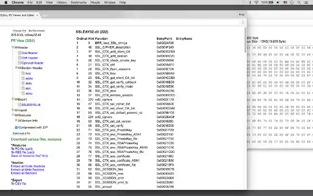 EXE/DLL PE Viewer and Editor  from Chrome web store to be run with OffiDocs Chromium online