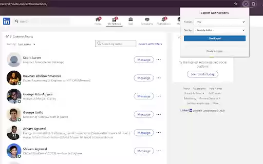 Export LI Connections  from Chrome web store to be run with OffiDocs Chromium online
