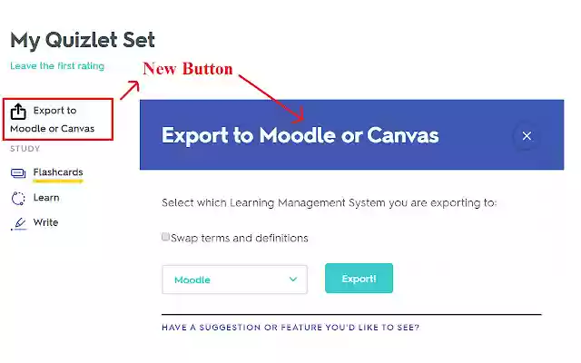 Export Quizlet to Moodle or Canvas  from Chrome web store to be run with OffiDocs Chromium online