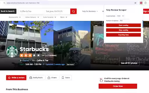 Export Yelp.com reviews to CSV with one click  from Chrome web store to be run with OffiDocs Chromium online