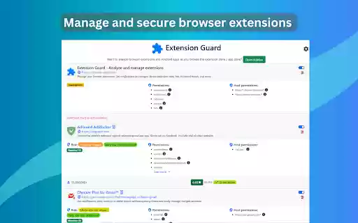 Extension Guard Manage and secure extensions  from Chrome web store to be run with OffiDocs Chromium online