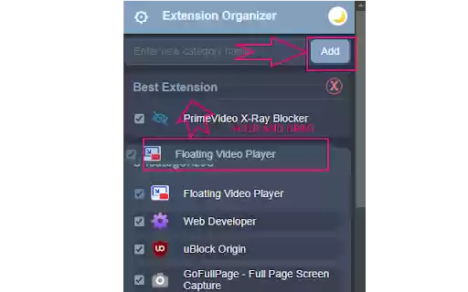 Extension Organizer  from Chrome web store to be run with OffiDocs Chromium online