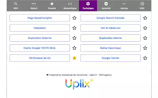 Extension SEO Chrome by Uplix.fr  from Chrome web store to be run with OffiDocs Chromium online