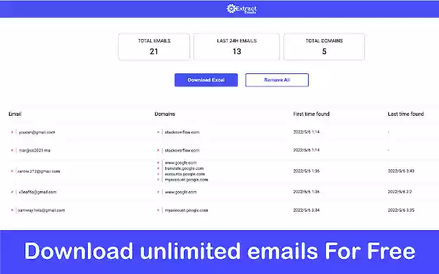 Extract Emails from Chrome web store to be run with OffiDocs Chromium online Extract Emails from Chrome web store to be run with OffiDocs Chromium online