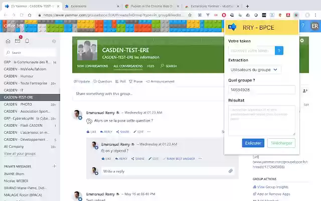 Extractions Yammer  from Chrome web store to be run with OffiDocs Chromium online
