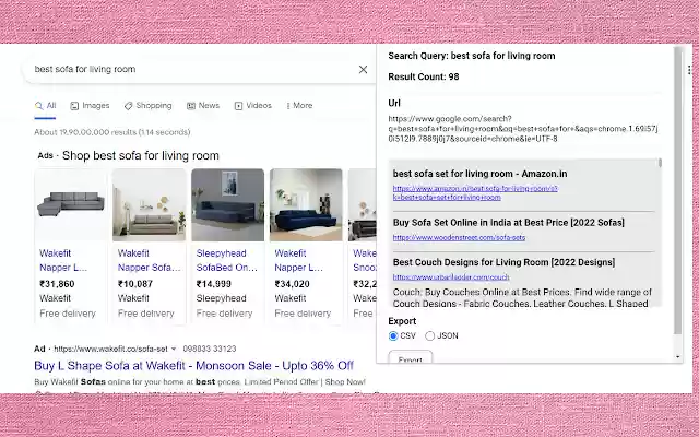 Extract Search Results  from Chrome web store to be run with OffiDocs Chromium online