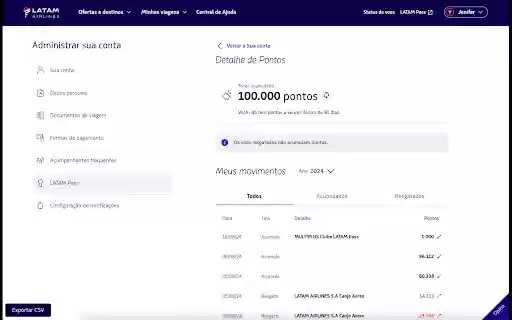 Extrato LATAM Pass em CSV  from Chrome web store to be run with OffiDocs Chromium online