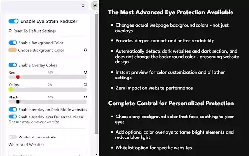 Eye Strain Relief Pro: Smart Background Overlay Color Control from Chrome web store to be run with OffiDocs Chromium online Eye Strain Relief Pro: Smart Background Overlay Color Control from Chrome web store to be run with OffiDocs Chromium online