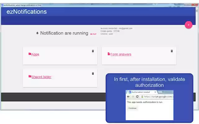 ezNotifications for Google Drive™ from Chrome web store to be run with OffiDocs Chromium online ezNotifications for Google Drive™ from Chrome web store to be run with OffiDocs Chromium online