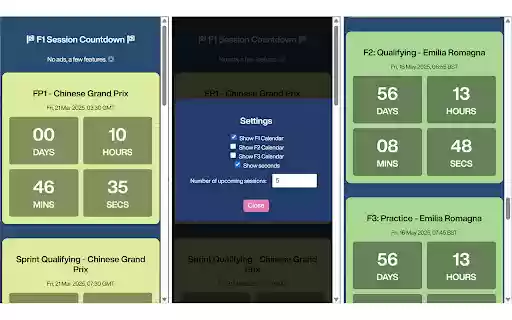 F1 Session Countdown  from Chrome web store to be run with OffiDocs Chromium online