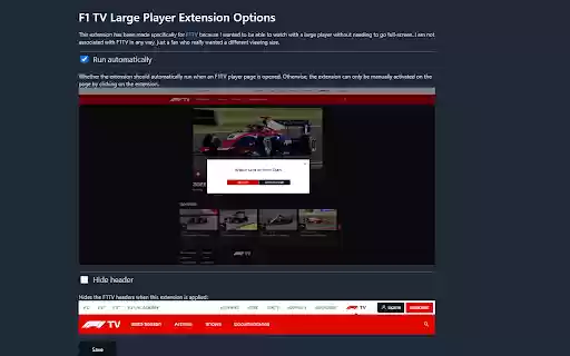 F1 TV Large Player  from Chrome web store to be run with OffiDocs Chromium online