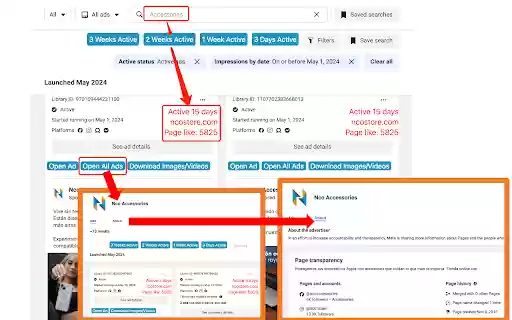 Facebook Ad Library Insights Filter ADs,Download HD Videos  from Chrome web store to be run with OffiDocs Chromium online