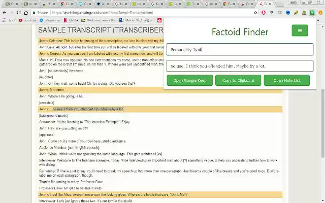 Factoid Finder  from Chrome web store to be run with OffiDocs Chromium online