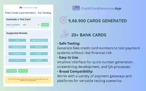 Fake Credit Card Numbers For Testing  from Chrome web store to be run with OffiDocs Chromium online