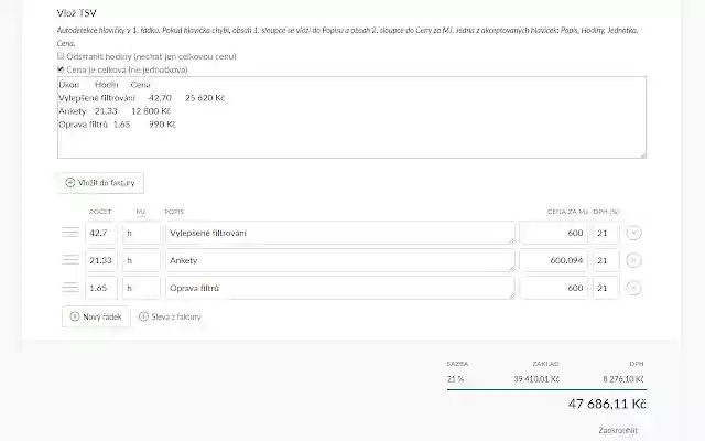 Fakturoid import z TSV (Excel)  from Chrome web store to be run with OffiDocs Chromium online
