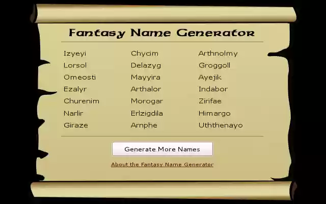 Fantasy Name Generator from Chrome web store to be run with OffiDocs Chromium online Fantasy Name Generator from Chrome web store to be run with OffiDocs Chromium online
