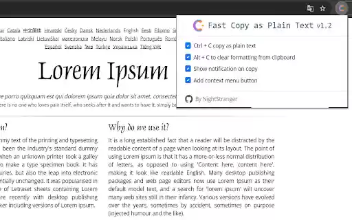 Fast Copy as Plain Text  from Chrome web store to be run with OffiDocs Chromium online