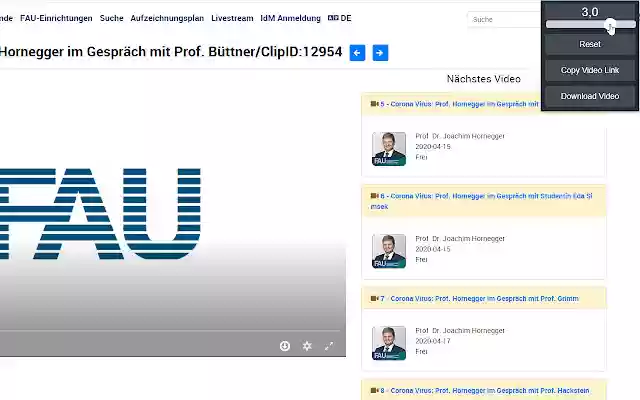 FAU.TV playback speed controller  from Chrome web store to be run with OffiDocs Chromium online