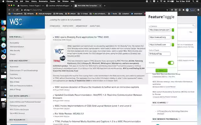 Feature Toggle Extension  from Chrome web store to be run with OffiDocs Chromium online