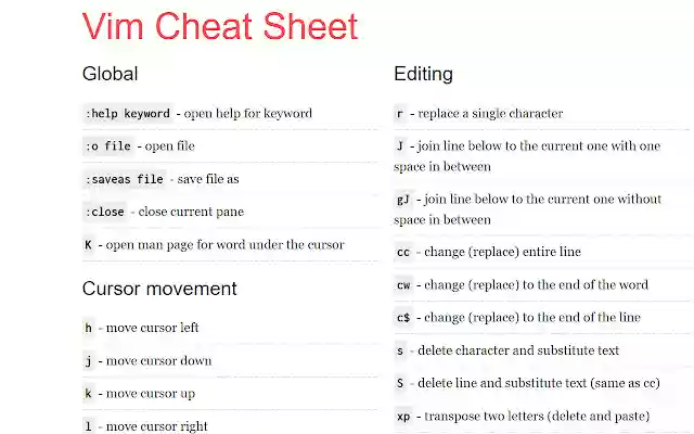 FE cheatsheets  from Chrome web store to be run with OffiDocs Chromium online