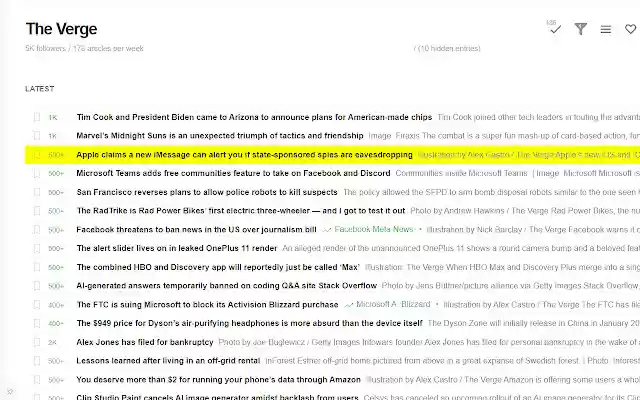 Chrome ウェブストアからの Feedly フィルタリングと並べ替えが OffiDocs Chromium オンラインで実行される