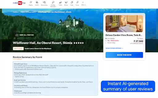 Fermi Summarise Reviews on MakeMyTrip  from Chrome web store to be run with OffiDocs Chromium online