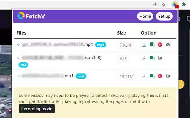 FetchV: Descargador de videos (HLS/m3u8/mp4/blob) de Chrome web store para ejecutarse con OffiDocs Chromium en línea