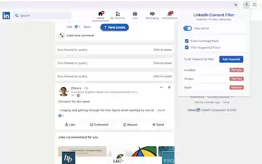 FilterOut LinkedIn Content Filter  from Chrome web store to be run with OffiDocs Chromium online