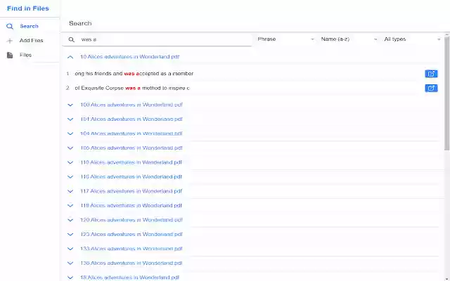 Find in Files from Chrome web store to be run with OffiDocs Chromium online Find in Files from Chrome web store to be run with OffiDocs Chromium online