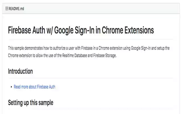 Firebase Auth in Chrome Extension Sample from Chrome web store to be run with OffiDocs Chromium online Firebase Auth in Chrome Extension Sample from Chrome web store to be run with OffiDocs Chromium online