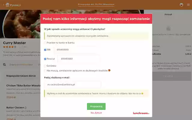 Firmowy lunch na Pyszne.pl from Chrome web store to be run with OffiDocs Chromium online Firmowy lunch na Pyszne.pl from Chrome web store to be run with OffiDocs Chromium online