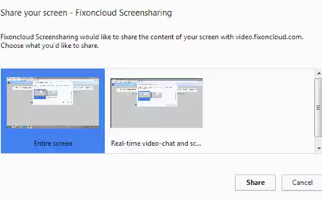 Fixoncloud Screensharing  from Chrome web store to be run with OffiDocs Chromium online