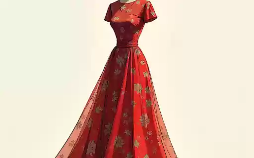 Flared red dress  from Chrome web store to be run with OffiDocs Chromium online