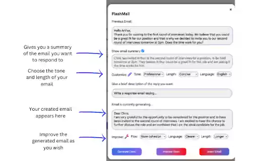 FlashMail: AI Email Assistant  from Chrome web store to be run with OffiDocs Chromium online