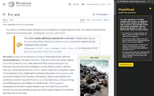 FlashRead: Instant Page Summaries  from Chrome web store to be run with OffiDocs Chromium online