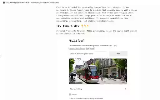 FLUX AI image generator flux.1 schnell/dev/pro by Black Forest Labs from Chrome web store to be run with OffiDocs Chromium online FLUX AI image generator flux.1 schnell/dev/pro by Black Forest Labs from Chrome web store to be run with OffiDocs Chromium online