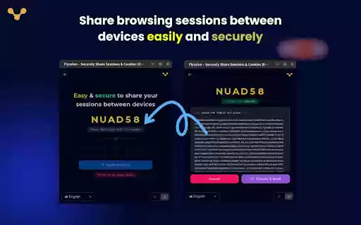 Flyssion – Securely Share Sessions  Cookies (E2E Encrypted)  from Chrome web store to be run with OffiDocs Chromium online
