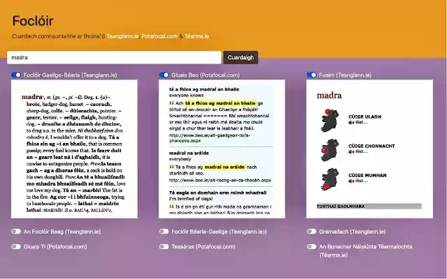 Foclóir  from Chrome web store to be run with OffiDocs Chromium online